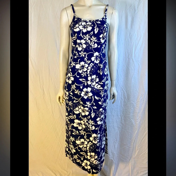 Hilo Hattie Blue & White Hibiscus Hawaiian Dress, Made in Hawaii-Size 8 - Picture 1 of 16